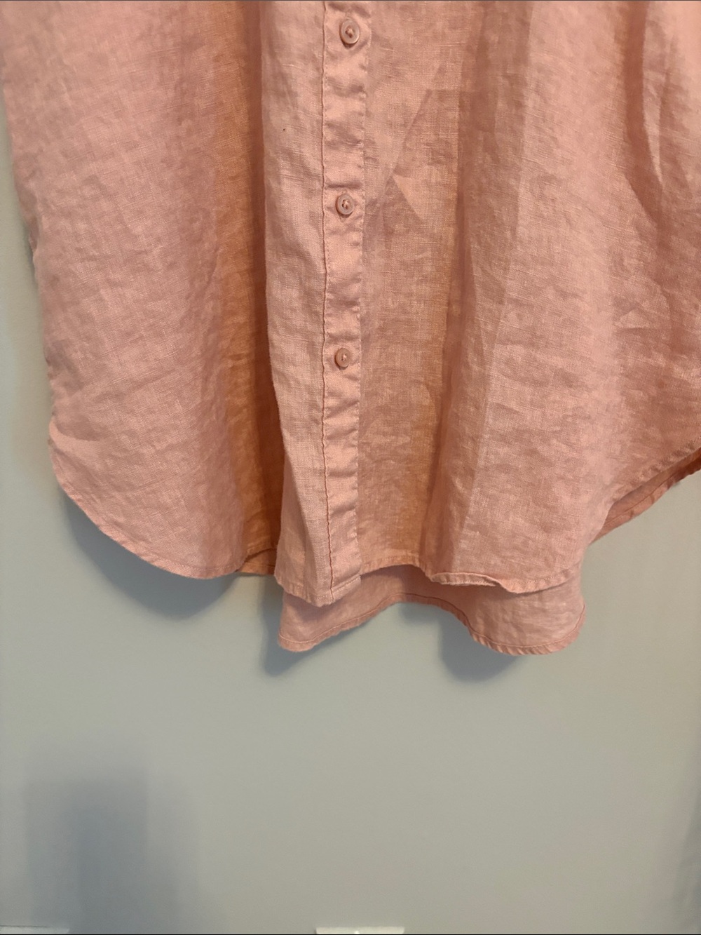 Linen Short-Sleeve Button-Up Linen Shirt in Blush - Picture 4 of 7